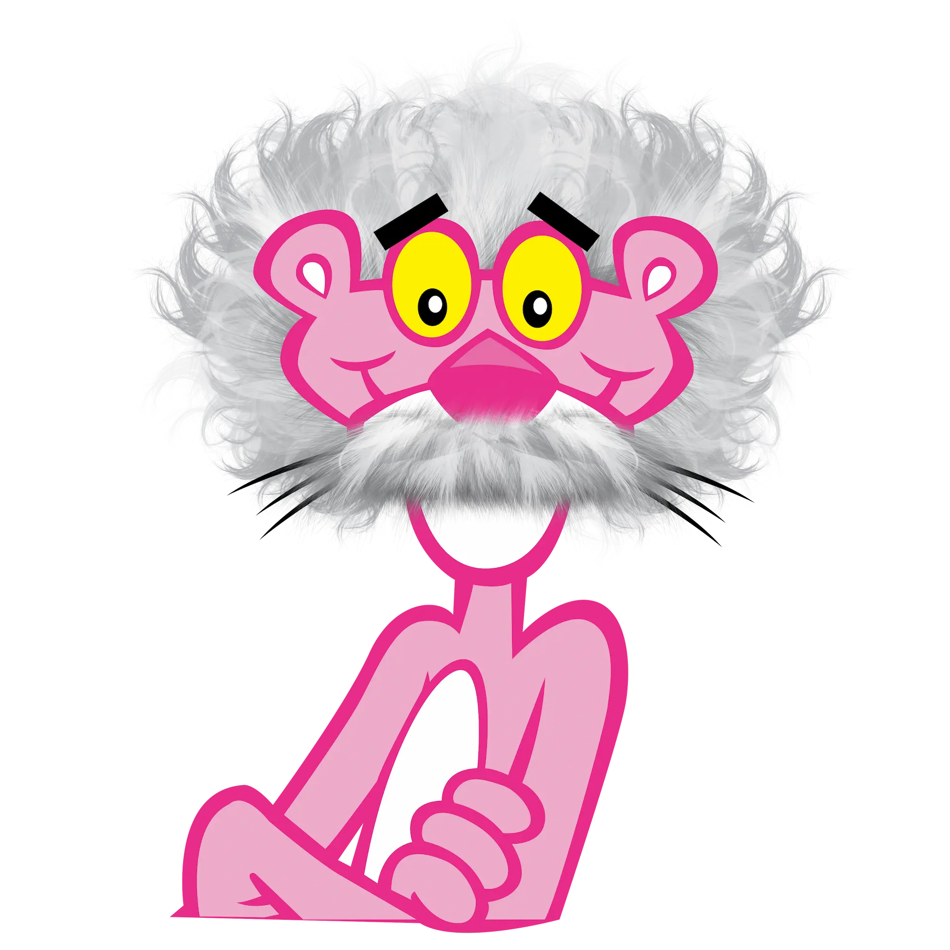 Pink Panther mascot dressed as Einstein